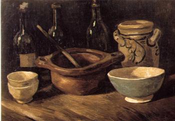 Vincent Van Gogh : Still Life with Pottery and Three Bottles